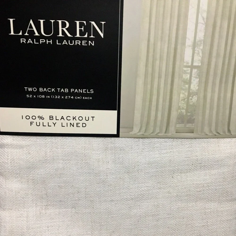 2 Ralph Lauren Linen Herringbone Blackout Panels Window Curtains 52x108 Natural